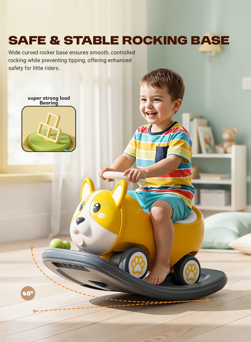 BAYBEE 3 IN 1 Baby Push Ride-On Car with Rocker & Balance Board Mode | Music and Lights Rocking Horse Rider Kids Push Car for Baby | Kids 1-4 Years Age Boys Girls  Upto 50 kgs Weight Yellow - Image 5